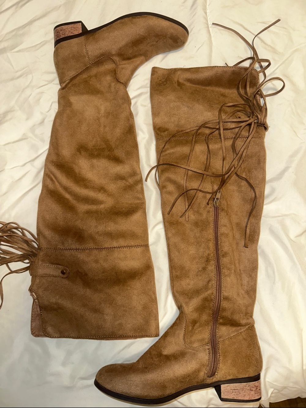 Over-the-Knee Tan Suede Lace-Up Boots